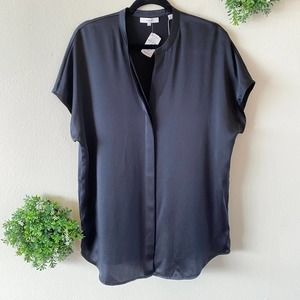 NWT Vince black 100% silk short sleeve blouse, lg